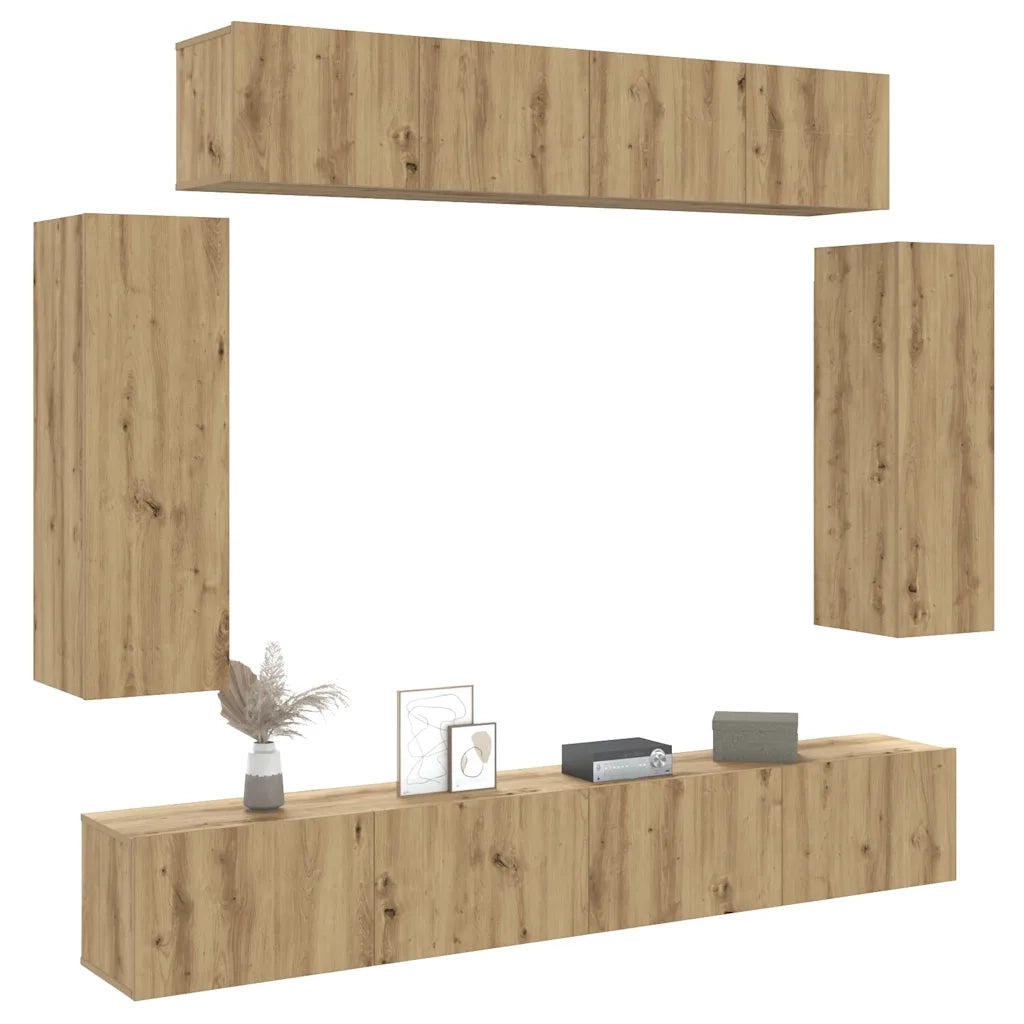 Set Mobile TV 6 pz Montato a Parete Rovere in Legno Multistrato