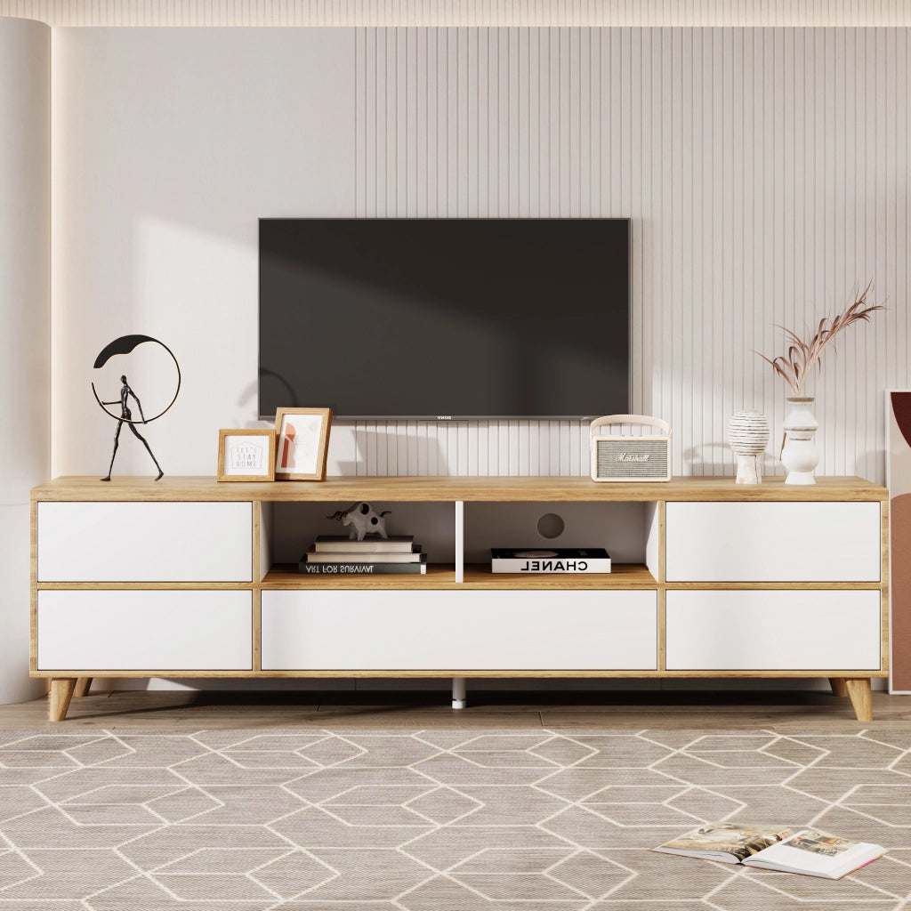Mobile TV con 4 Ante e 2 Vani; Stile Moderno; Soggiorno; 175??37??51 cm; in MDF; Bianco e Effetto Legno