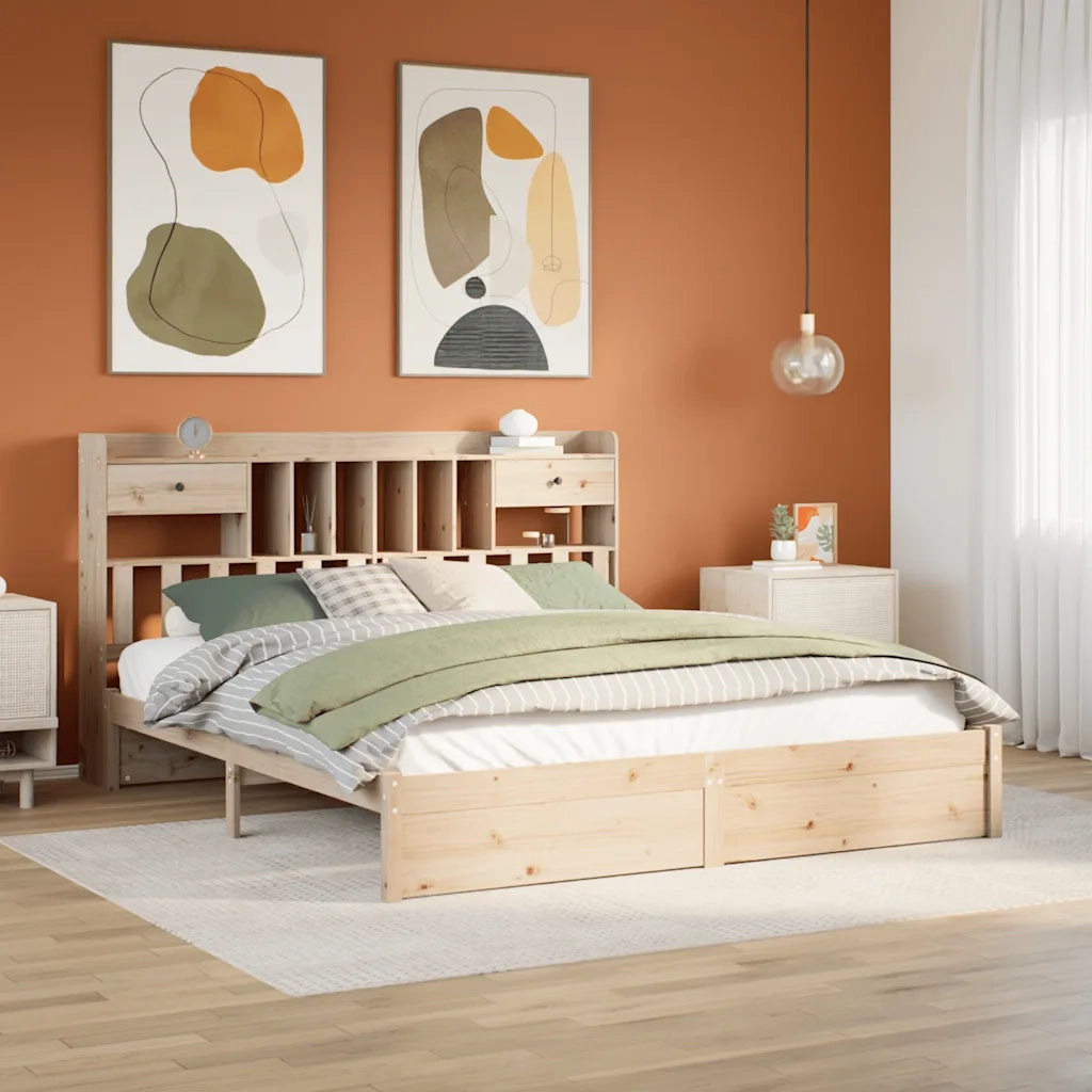 Letto Libreria senza Materasso-Struttura Letto con contenitore 180x200 cm in Legno di Pino 798485