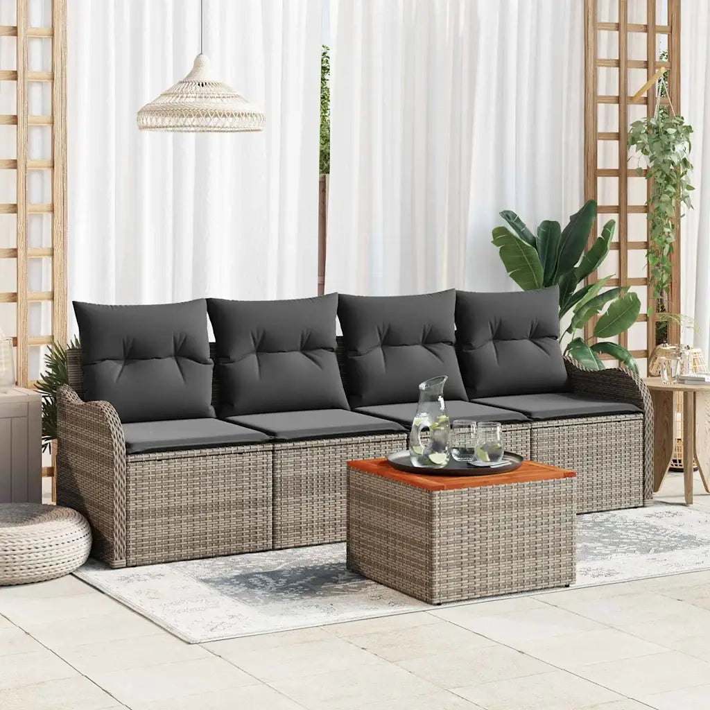 Set Divano da Giardino con cuscino 5 pcs Grigio polyrattan