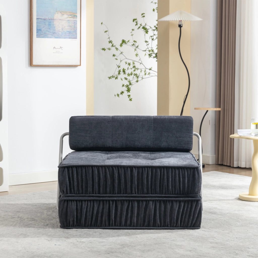 Divano modulare in schiuma con funzione letto e seduta convertibile in chenille grigio 186 × 93 × 44,5 cm