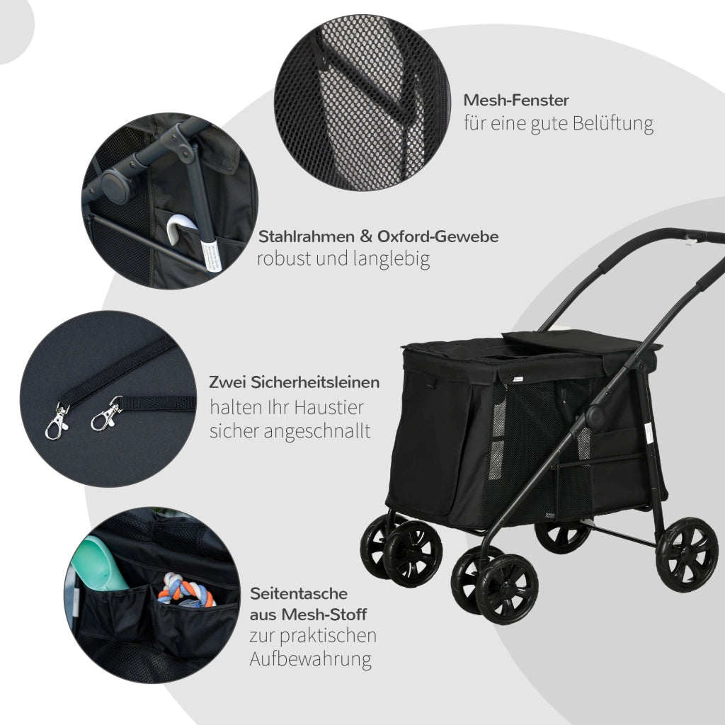 Carrello per Cani Pieghevole con Cuscini ¨C zephmum ¨C 102x62x105 cm, Nero