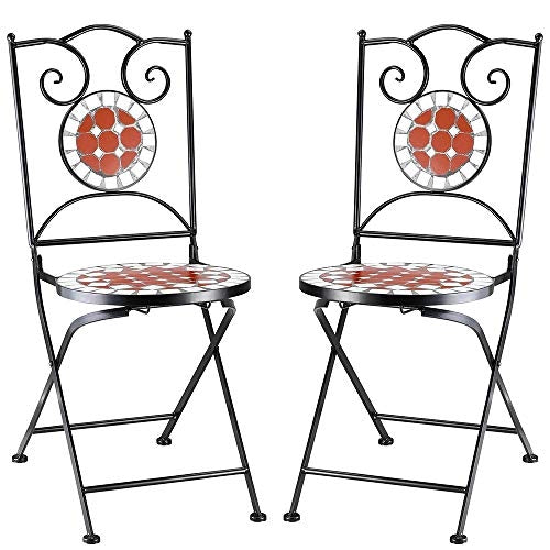 Set Tavolo + Sedie Pieghevoli Mosaico Arredo Esterno Giardino Metallo Terracotta