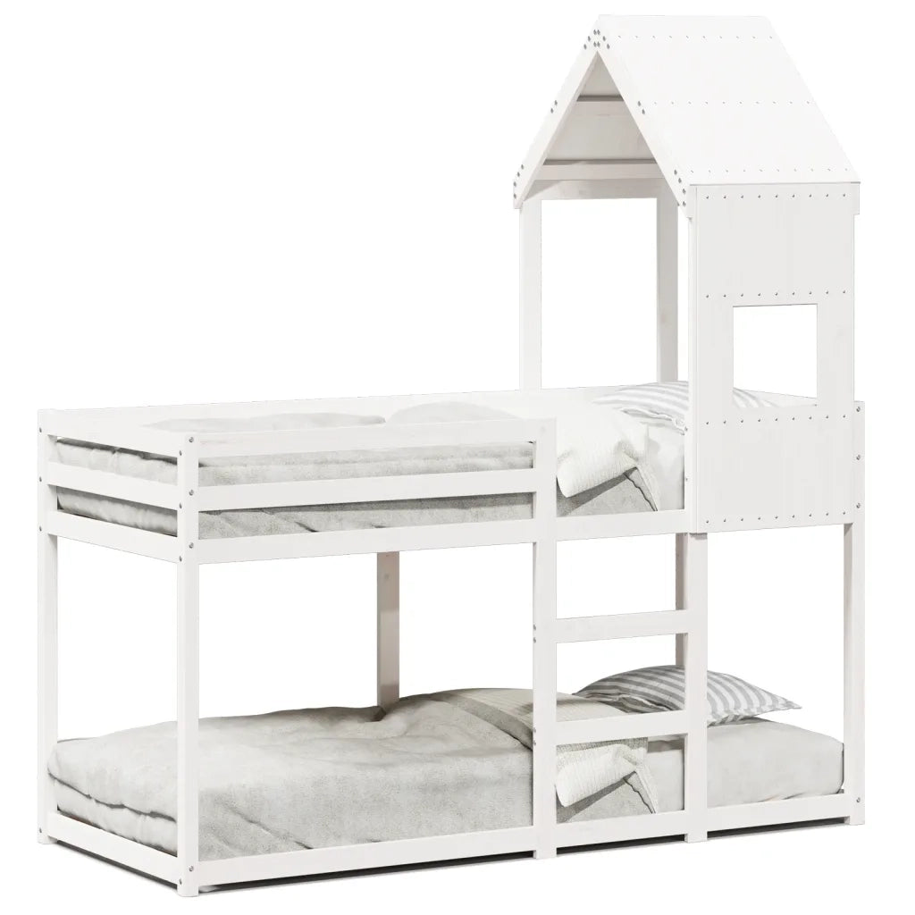 Letto singolo | Letto per adulti | Letto a Castello con Tetto Bianco 75x190 cm Legno Massello Pino