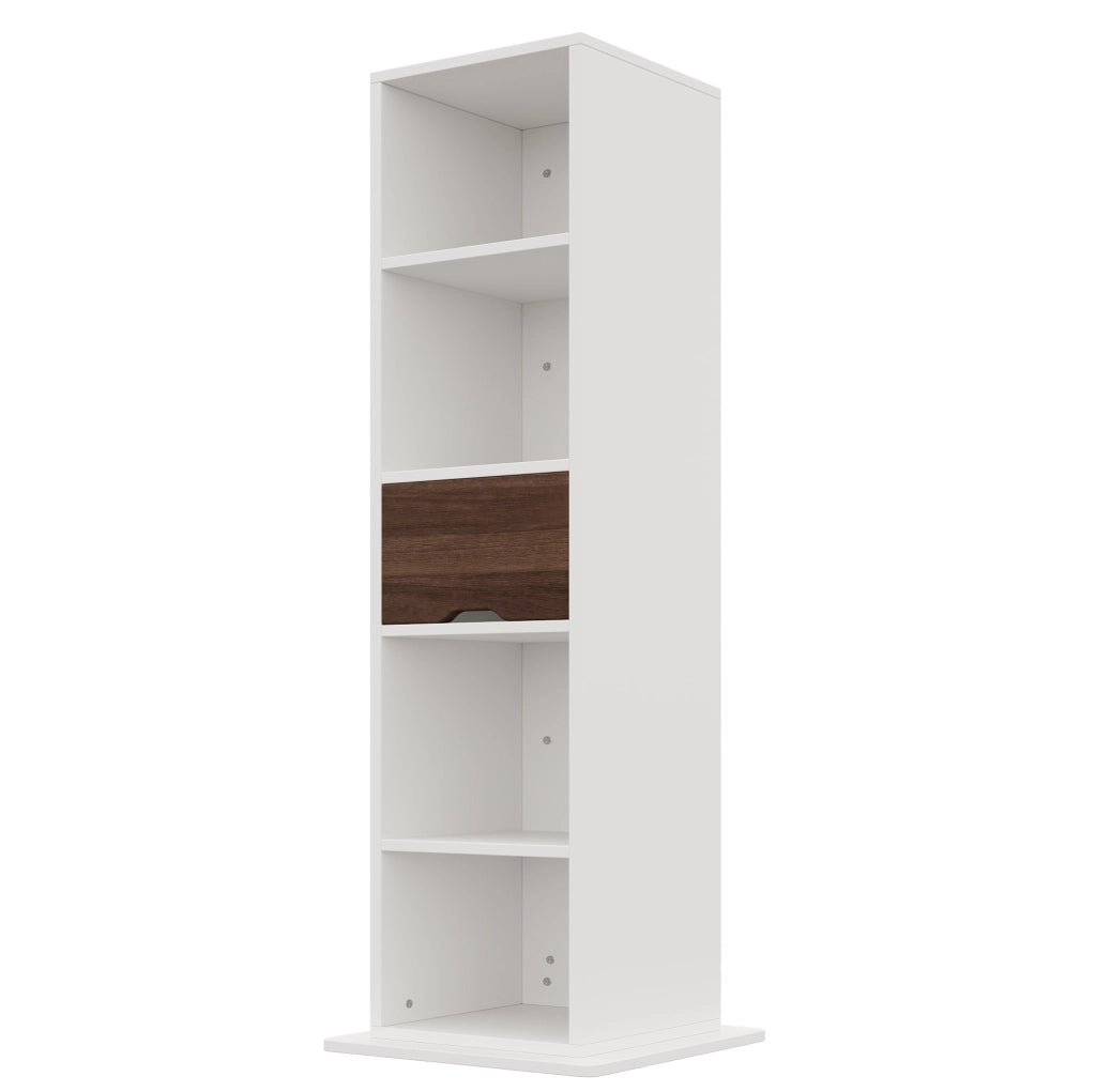Mobile girevole ULEVR 45x45x168 cm con specchio a figura intera, 4 vani aperti e cassetto, bianco