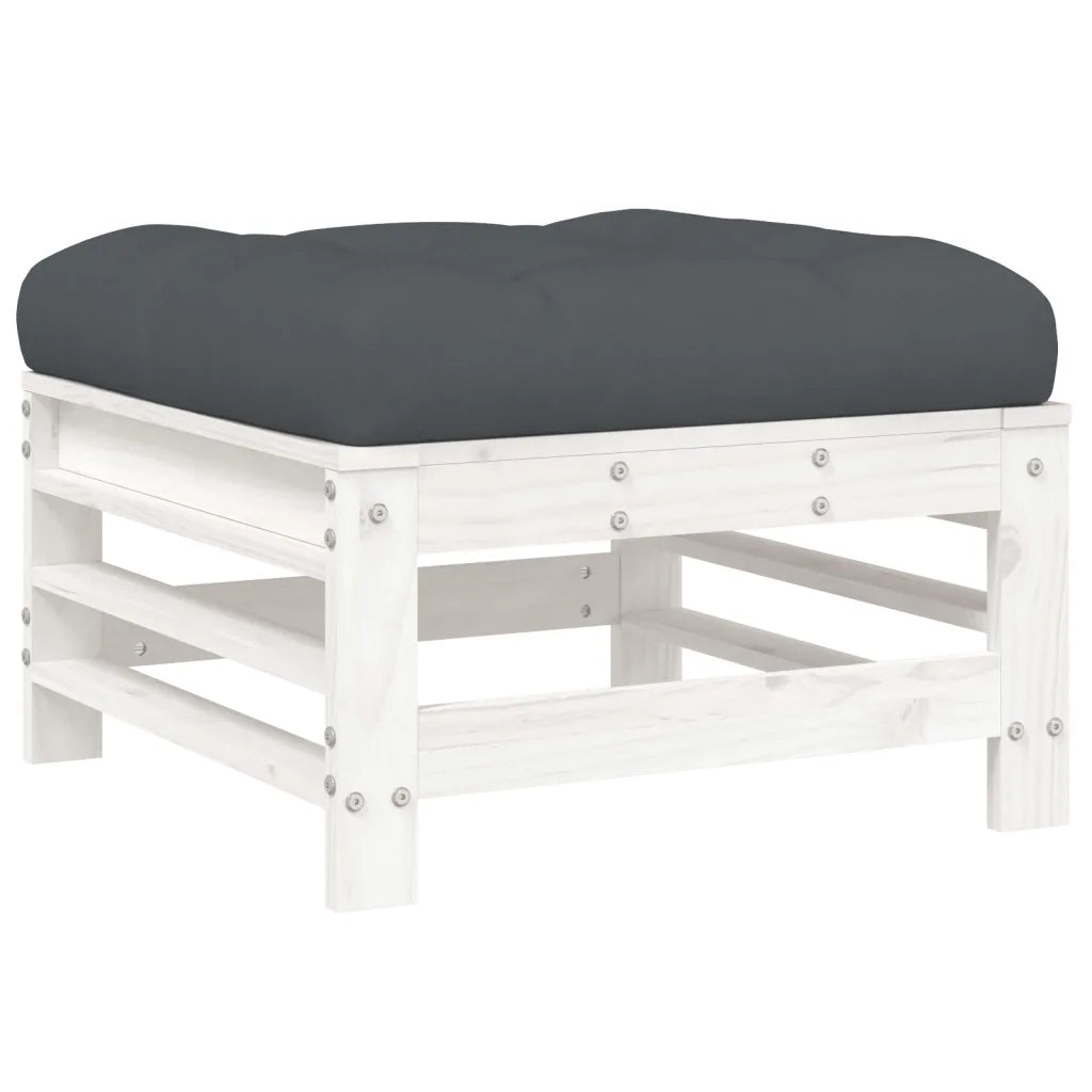 Sedia da giardino-Poggiapiedi Giardino con Cuscini 2pz Legno Massello Pino Bianco 211241