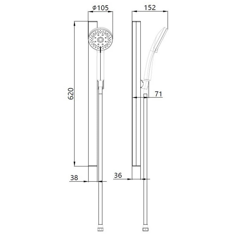 Saliscendi doccia 5 getti flex 150 cm PVC anti torsione nero - serie Porto