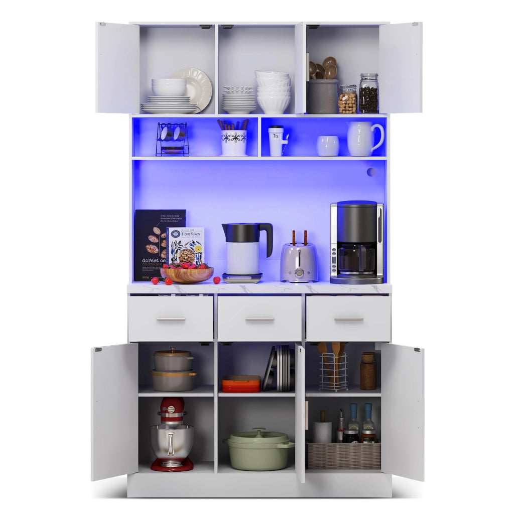 Credenza cucina 100x40x180 cm con LED APP, prese USB e ampio contenitore