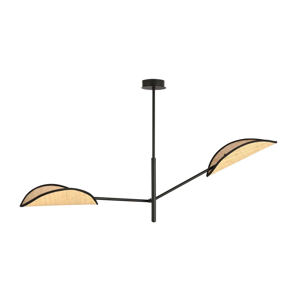 Lampadario 2 Luci Eridano In Acciao Nero E Rattan Con Bracci Mobili