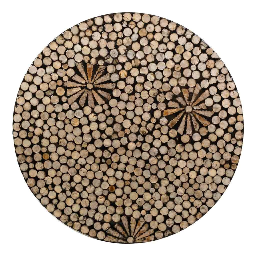 Sgabello rotondo in legno rifinito in capiz marrone 40x40x51h