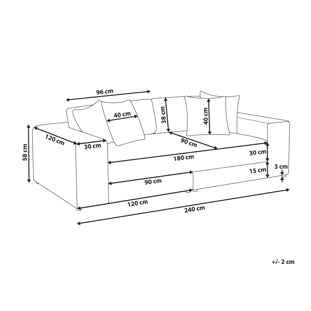 Divano 3 posti in tessuto di poliestere bianco sporco 240 cm x 120 cm x 61 cm con schienale e braccioli soggiorno moderno