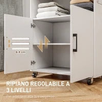 Mobile Asse da Stiro con Armadietto a 2 Ante e Spazio Aperto, 125x43.5x102.5 cm, Bianco