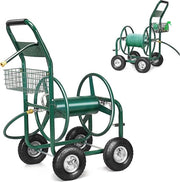 Carrello per tubi di irrigazione, 80 m, per tubi 5/8 pollici, carrello per tubi con cesta, supporto per tubi in metallo, carrello per tubi con tubo di connessione 189 cm