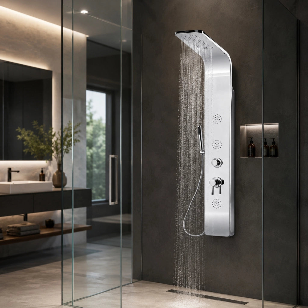 Colonna doccia 007 4 funzioni acciaio inox 3 bocchette idro lombari 20x53x150 cm *** finitura- cromo lucido, confezio...