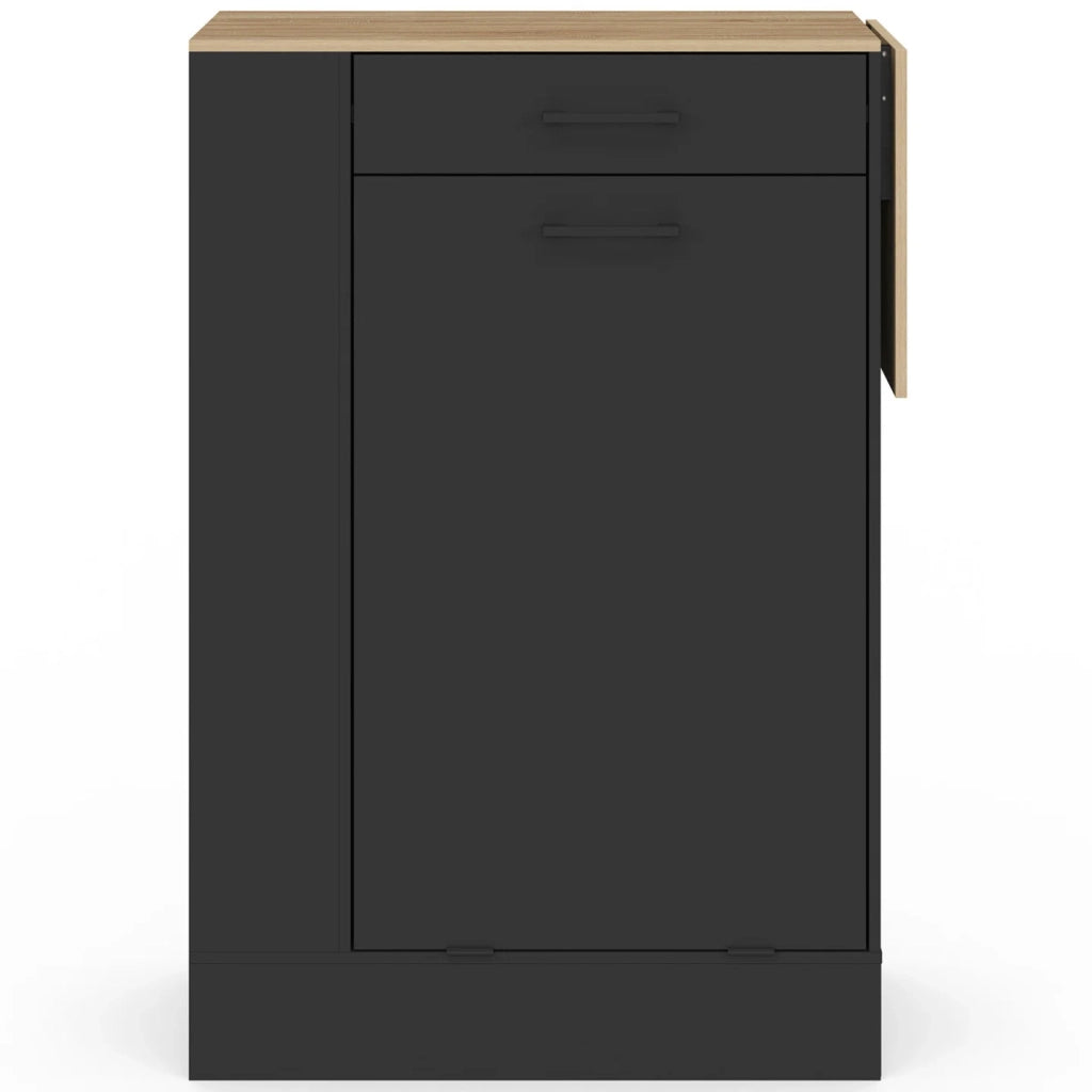 IDMarket - Credenza da cucina compatta TIBO 90 cm con cestino, ripiano ribaltabile, 1 cassetto e 3 ripiani laterali in legno e nero