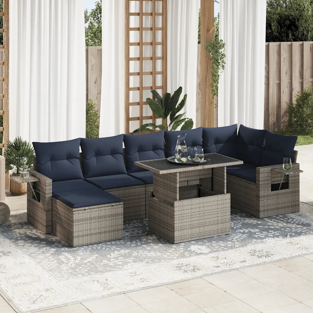 Set Divano da Giardino 8pz con Cuscini Grigio Polyrattan Acacia 3326522