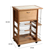 CARRELLO VESUVIO PORTAPANE+PORTABOTTIGLIE ROVERE IN FAGGIO BASE INFERIORE MULTISTRATO DI BETULLA 1 CASSETTO 3 CESTELLI PIANO MATTONELLE IN CERAMICA