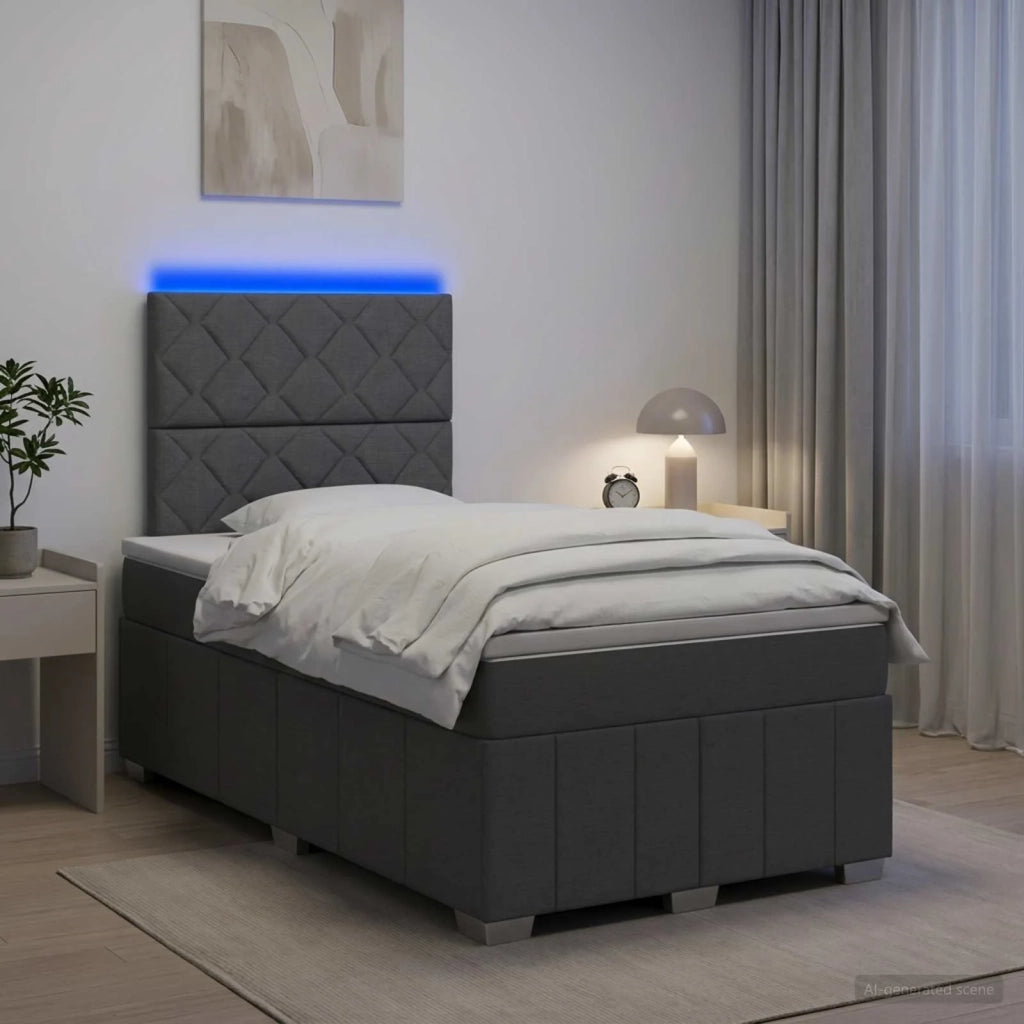 Letto Box Spring LED con Materasso Grigio Scuro 120 x 190 cm 3455564