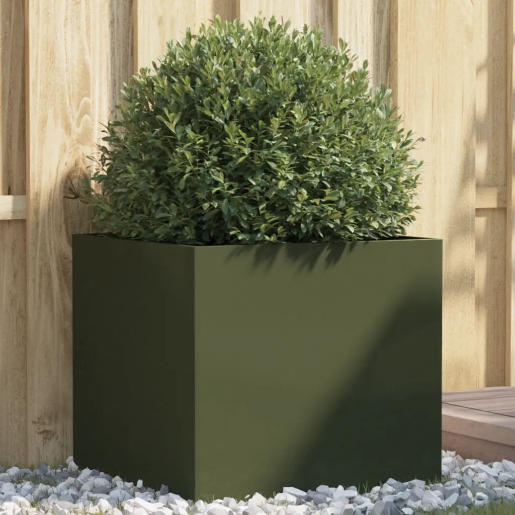 Fioriera | Cassetta per fiori | Vaso Verde Oliva 49x47x46 cm in Acciaio