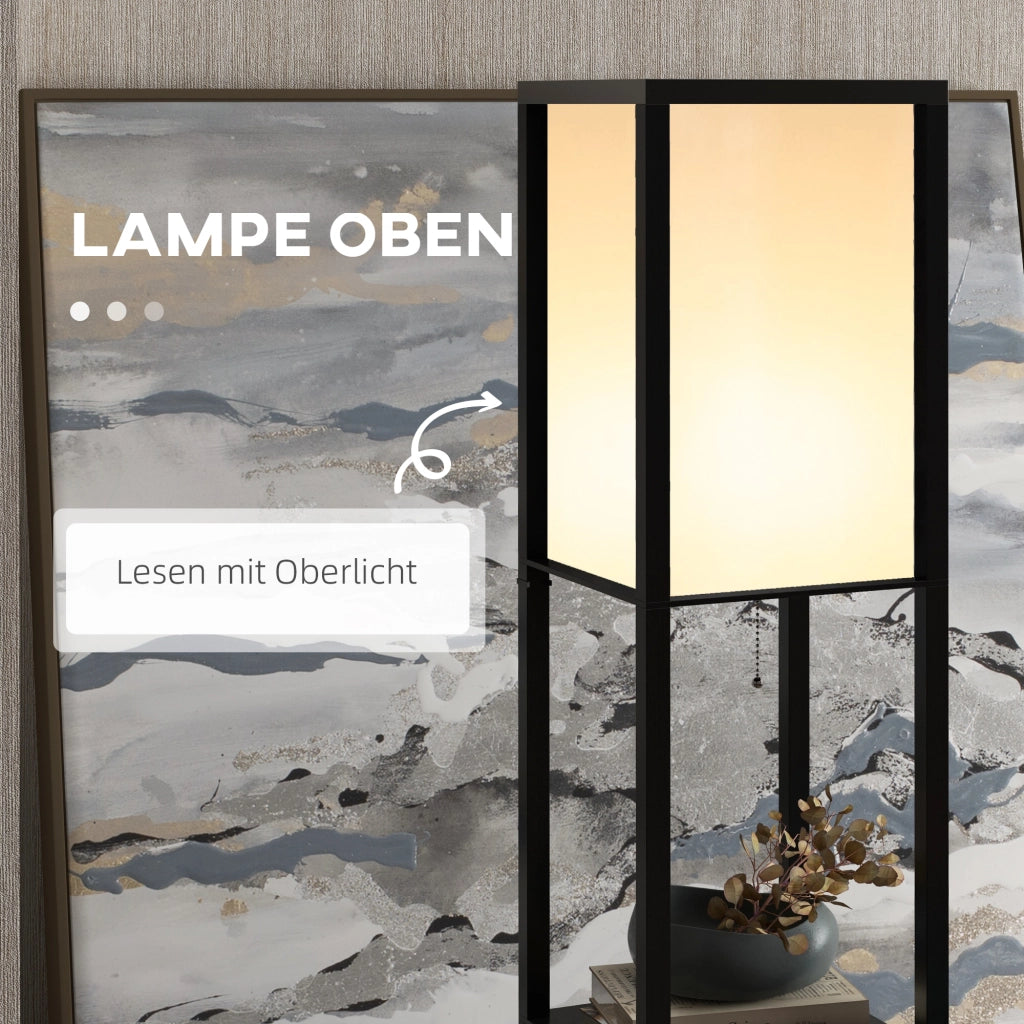 LAMPADA DA TERRA con ripiani 26x26x160 cm MDF nera