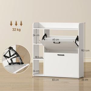 Scarpiera Slim 83x24x90.5 cm per 15 Scarpe con 2 Cassetti Ribaltabili e 3 Vani Aperti Bianco