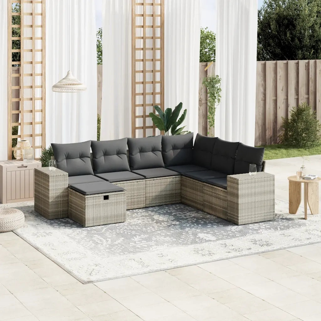 Set Divani da Giardino 7pz con Cuscini Grigio Chiaro Polyrattan