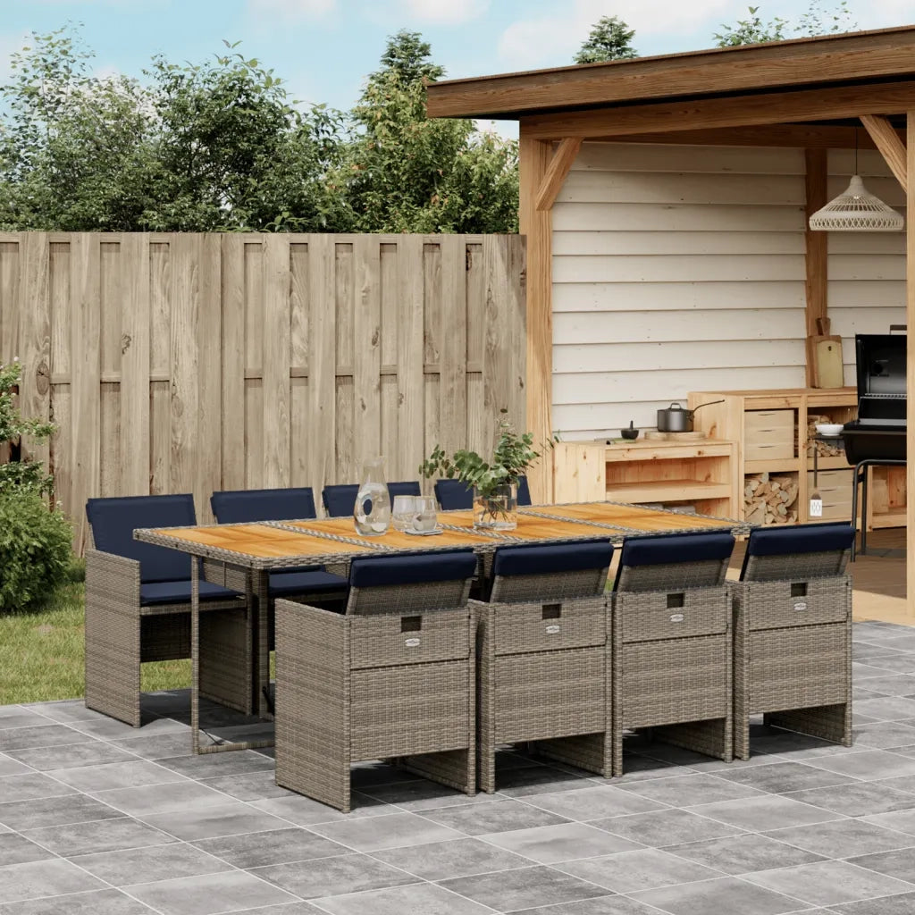 Set da pranzo da giardino da 9 pz con Cuscini in Polyrattan Grigio 3277696
