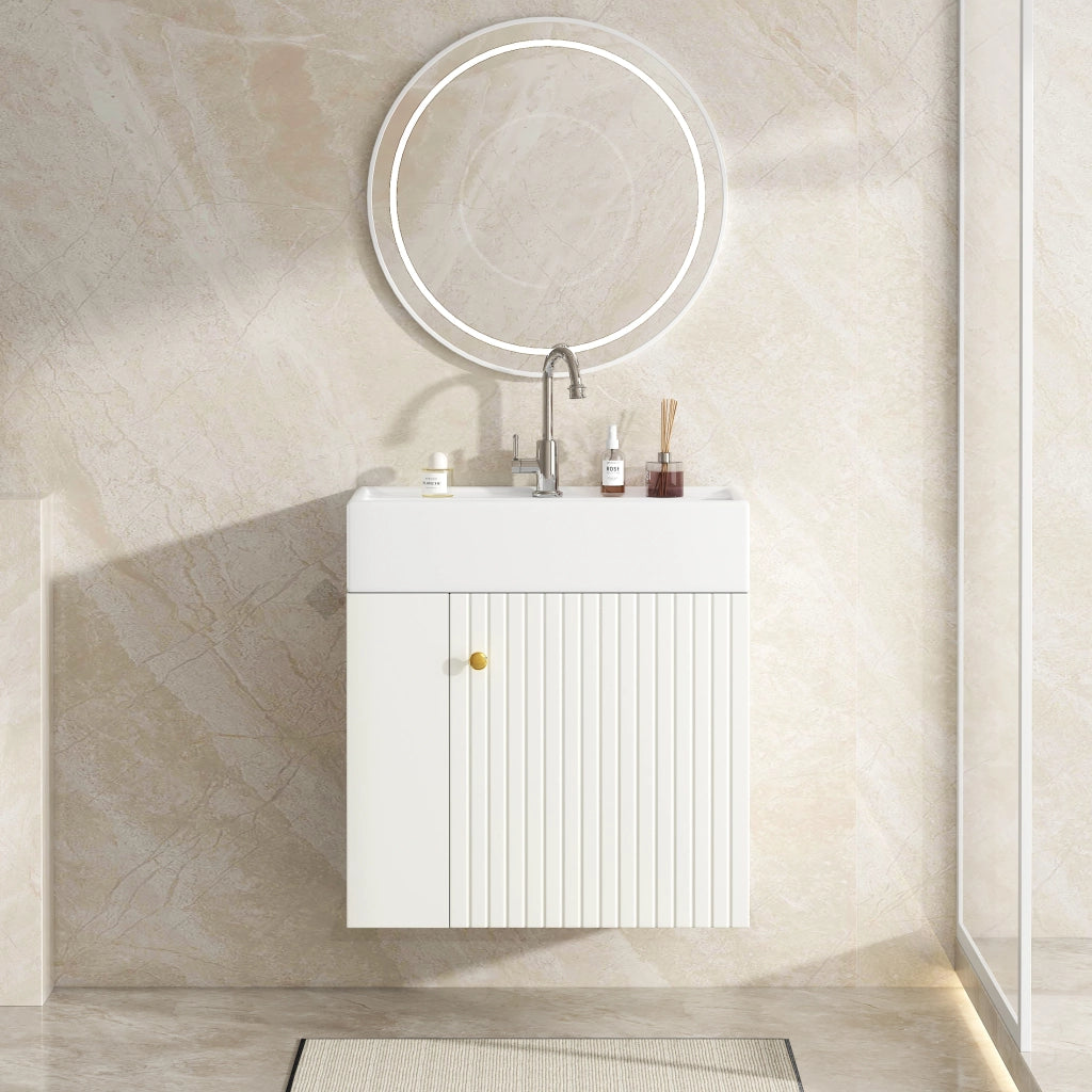 Mobile sottolavabo con lavabo e armadietto laterale in truciolare bianco 69 × 52 × 32 cm