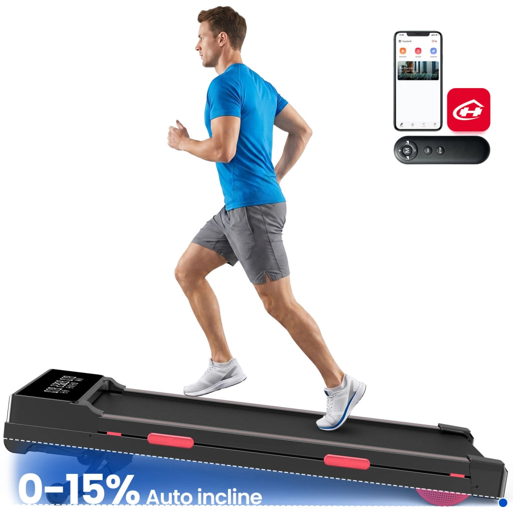 Tapis Roulant Salvaspazio con Pendenza Automatica 15%, Walking Pad da Scrivania Motore Senza Spazzole Silenzioso 2,5CV, 150kg, Telecomando e APP