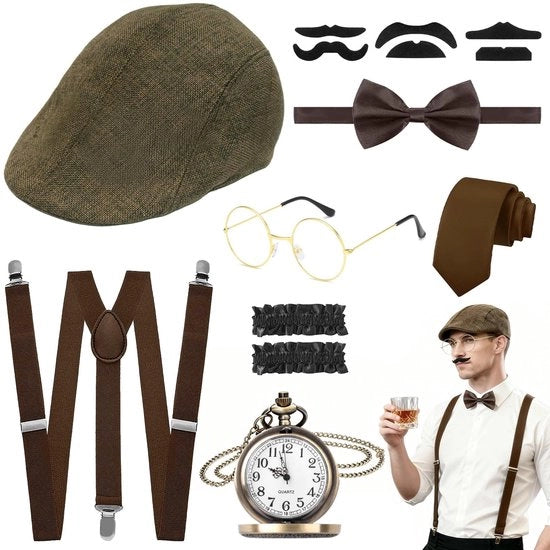 Accessori per Costume da 8 pezzi - Set da Sposo - Incluso Cappello e Orologio da Cintura