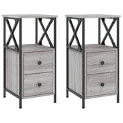 Set di 2 Comodini | Armadio da Notte | Mobiletto da notte Grigio Sonoma 34x35,5x70 cm in Legno Multistrato
