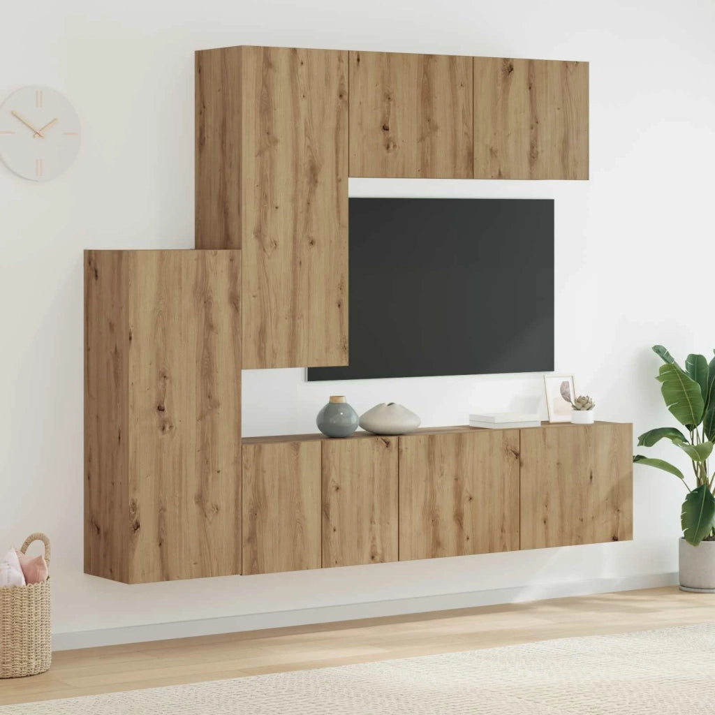Unità TV da Parete 5 pz Rovere artigianale Legno ingegnerizzato 3402777