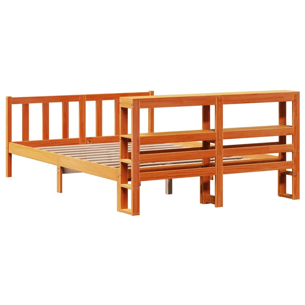 Giroletto con Testiera-Struttura Letto con testiera Marrone Cera 135x190 cm Massello Pino 499141