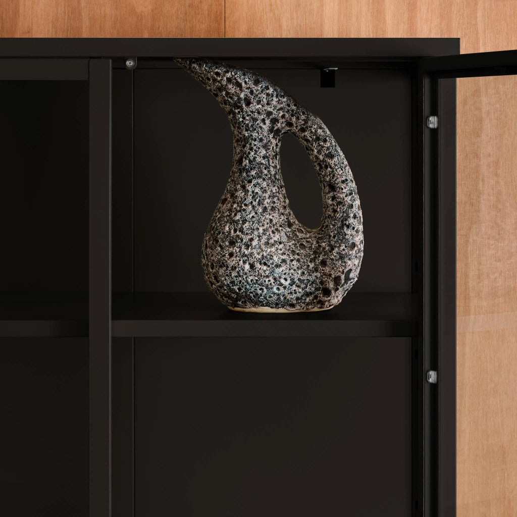 Credenza in acciaio e vetro temperato 2 porte, 180cm, nero