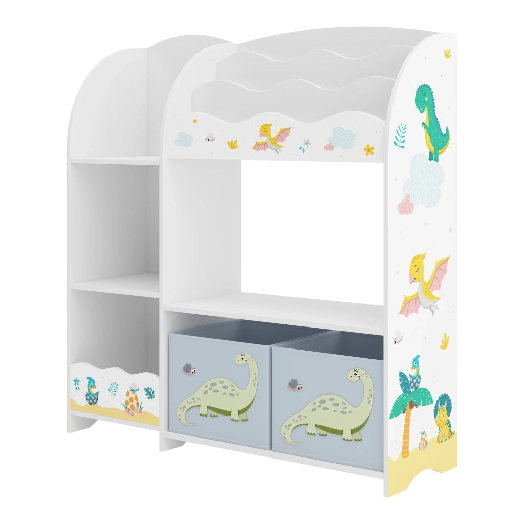 Scaffale dal design senza tempo per soggiorno camera da letto mobiletto per bambini con motivo a dinosauri 100 x 93 x 30 cm bianco 03_0011207