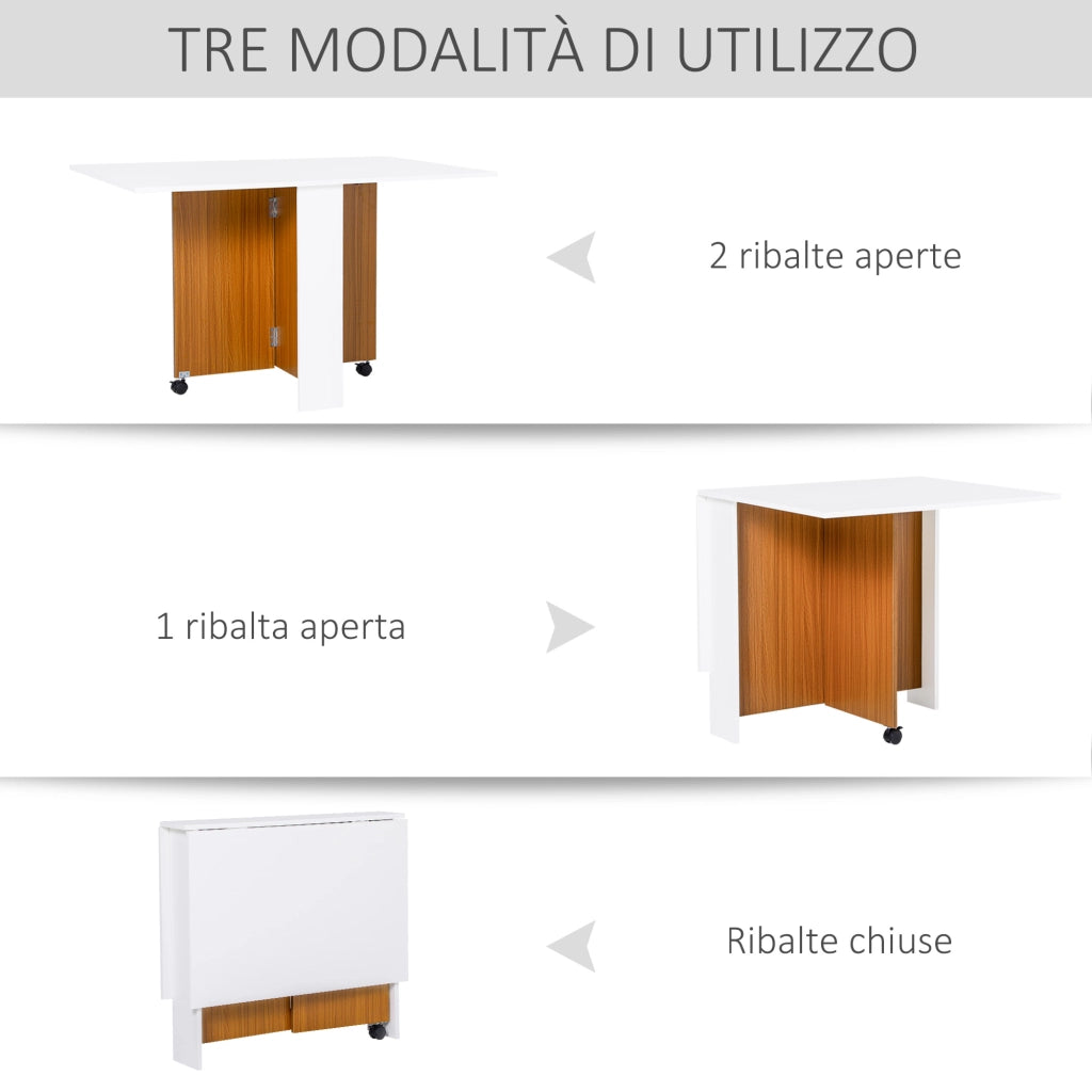 EasyComfort Tavolo da Pranzo Allungabile, Design Moderno, Tavolo Pieghevole Salvaspazio con Ruote 120 × 80 × 73cm