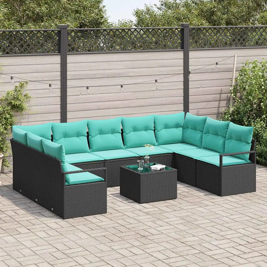 Set di divani con cuscino 10 pcs Nero polyrattan