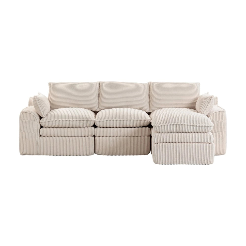 Divano 3 Posti con Poggiapiedi e Cuscini in Tessuto ¨C Xylo ¨C Beige