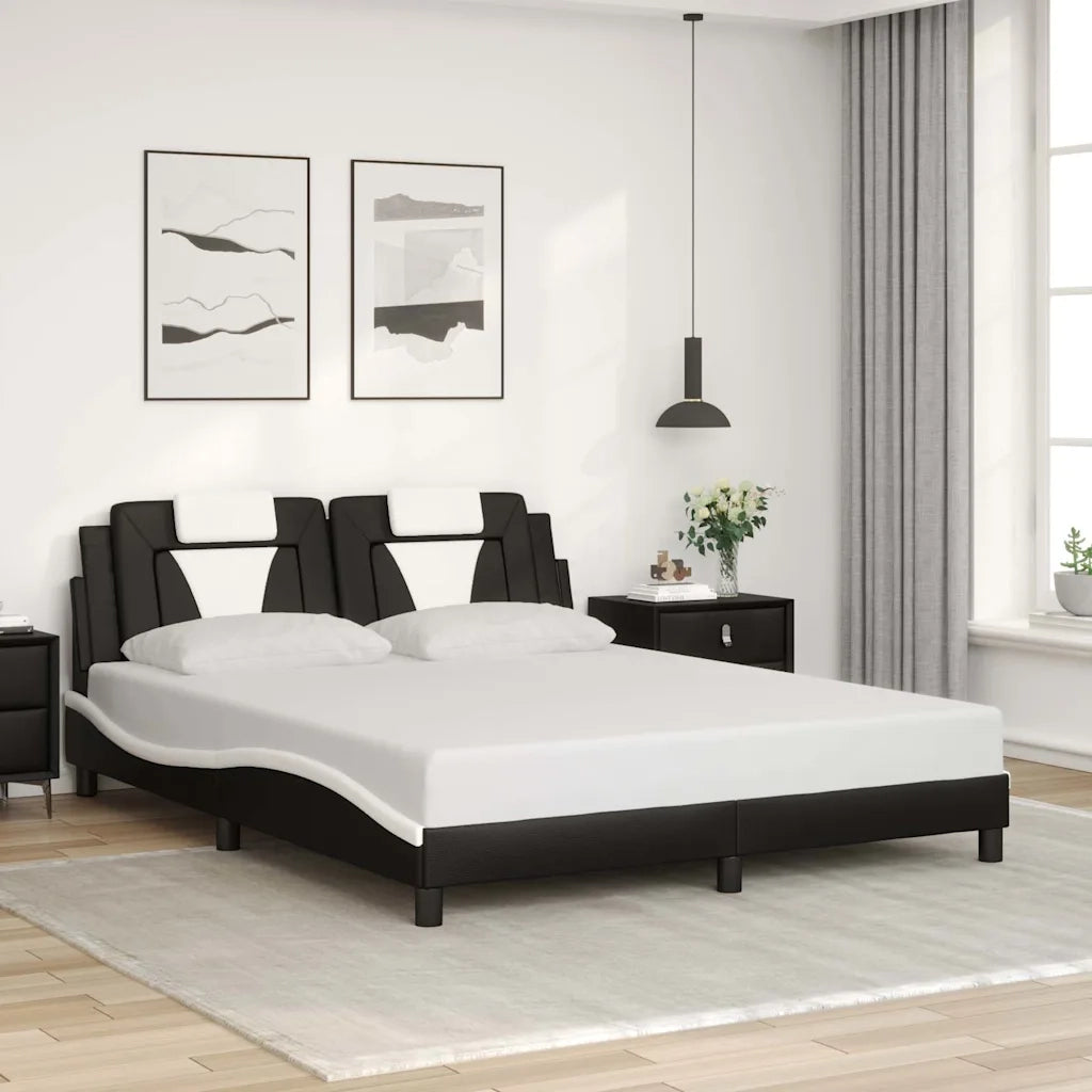 Letto matrimoniale | Letto per adulti | Giroletto Viana senza Materasso Nero e Bianco 160x200 cm in Similpelle