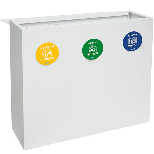 Pattumiera per Raccolta Differenziata 3 Scomparti 180 L 90x30x80 cm in Acciaio Verniciato Bianco