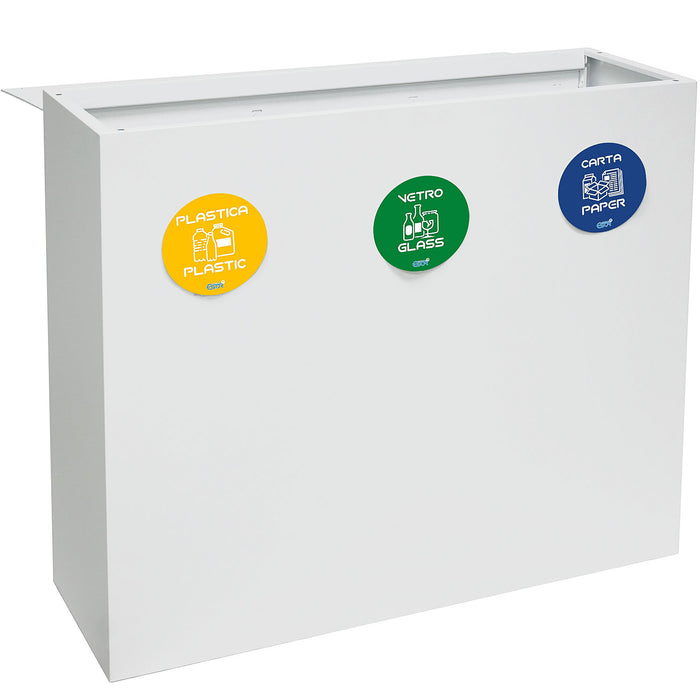 Pattumiera per Raccolta Differenziata 3 Scomparti 180 L 90x30x80 cm in Acciaio Verniciato Bianco
