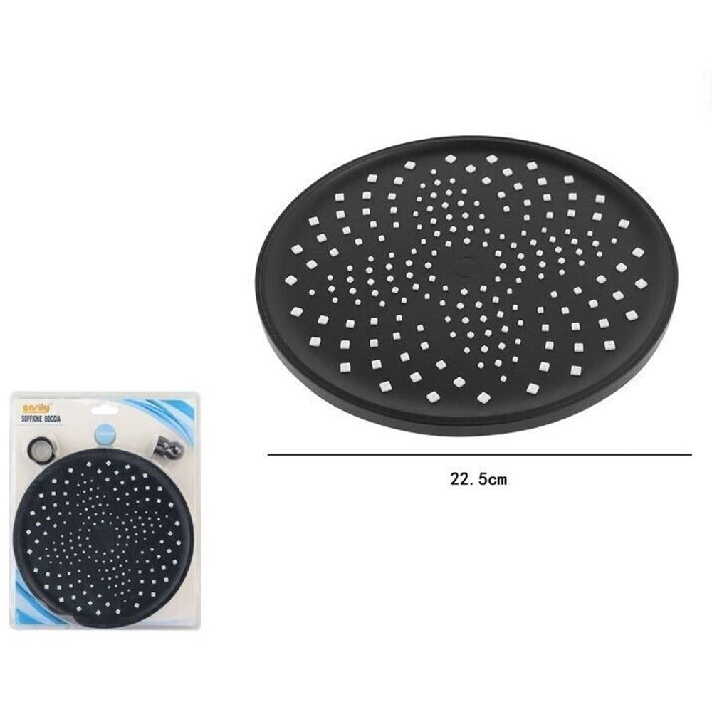 Trade Shop - Soffione Doccia Tondo Nero 22.5cm In Abs Bagno Miscelatore Filtro Anticalcare 87131 -