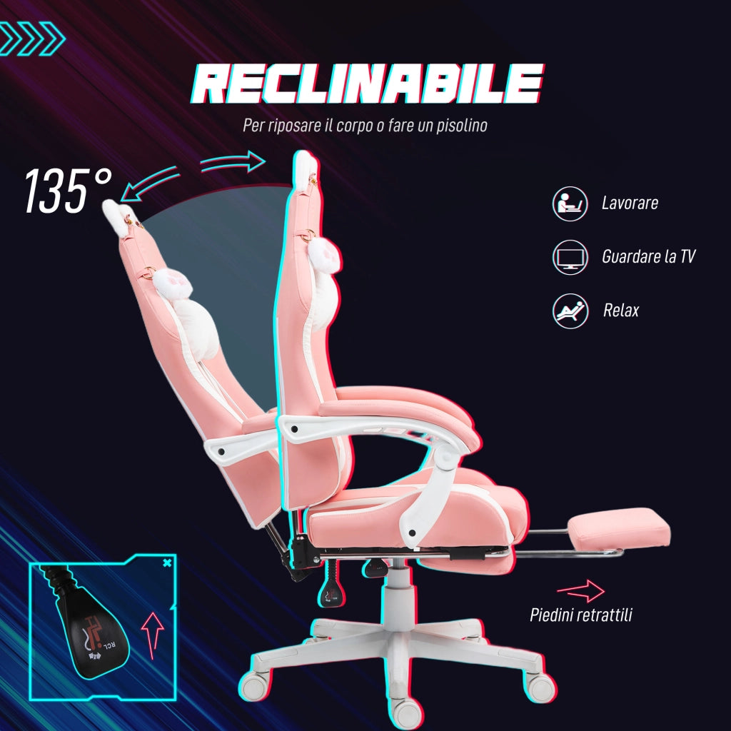 Sedia da Gaming con Schienale e Braccioli ¨C zephmum ¨C Rosa