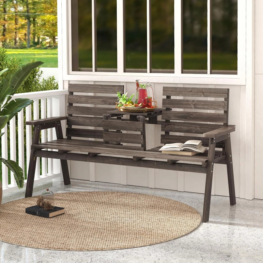 Panchina da Giardino in Legno, Panca Abete 2 o 3 Posti, 160 x 64 x 86 cm, Tavolino Convertibile in Seduta, Panca per Veranda, con Schienale, Braccioli, Portata 300 kg