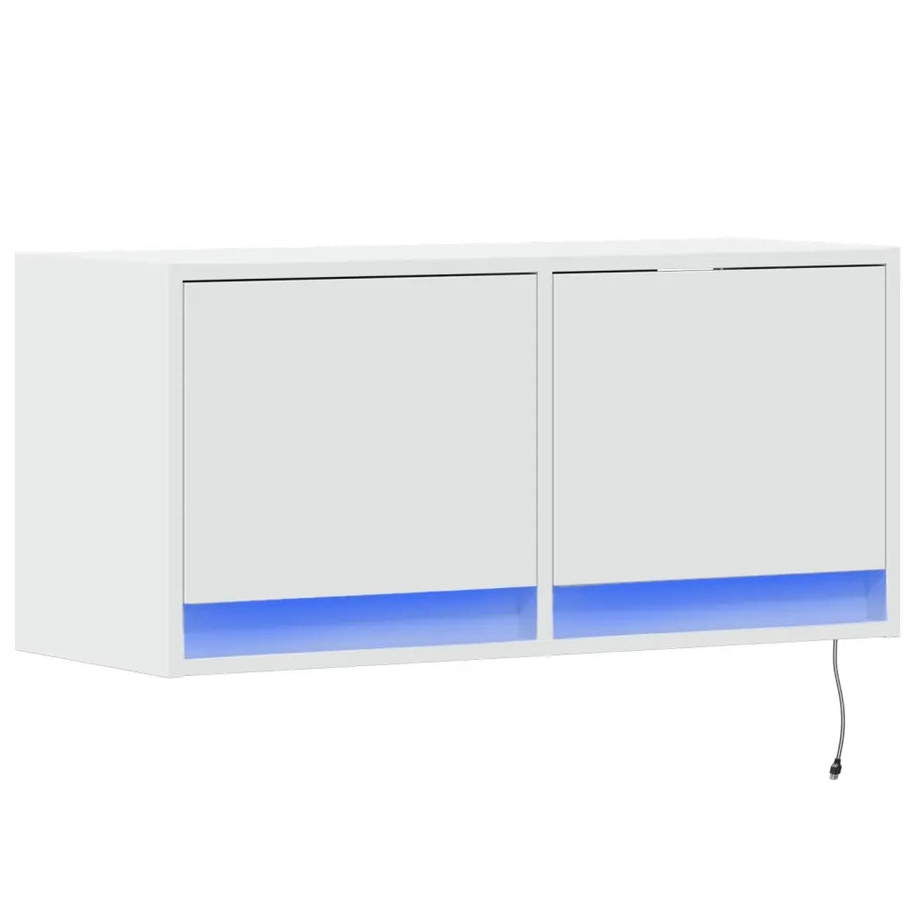 vidaXL Mobile TV a Parete con Luci LED Bianco 80x31x35 cm