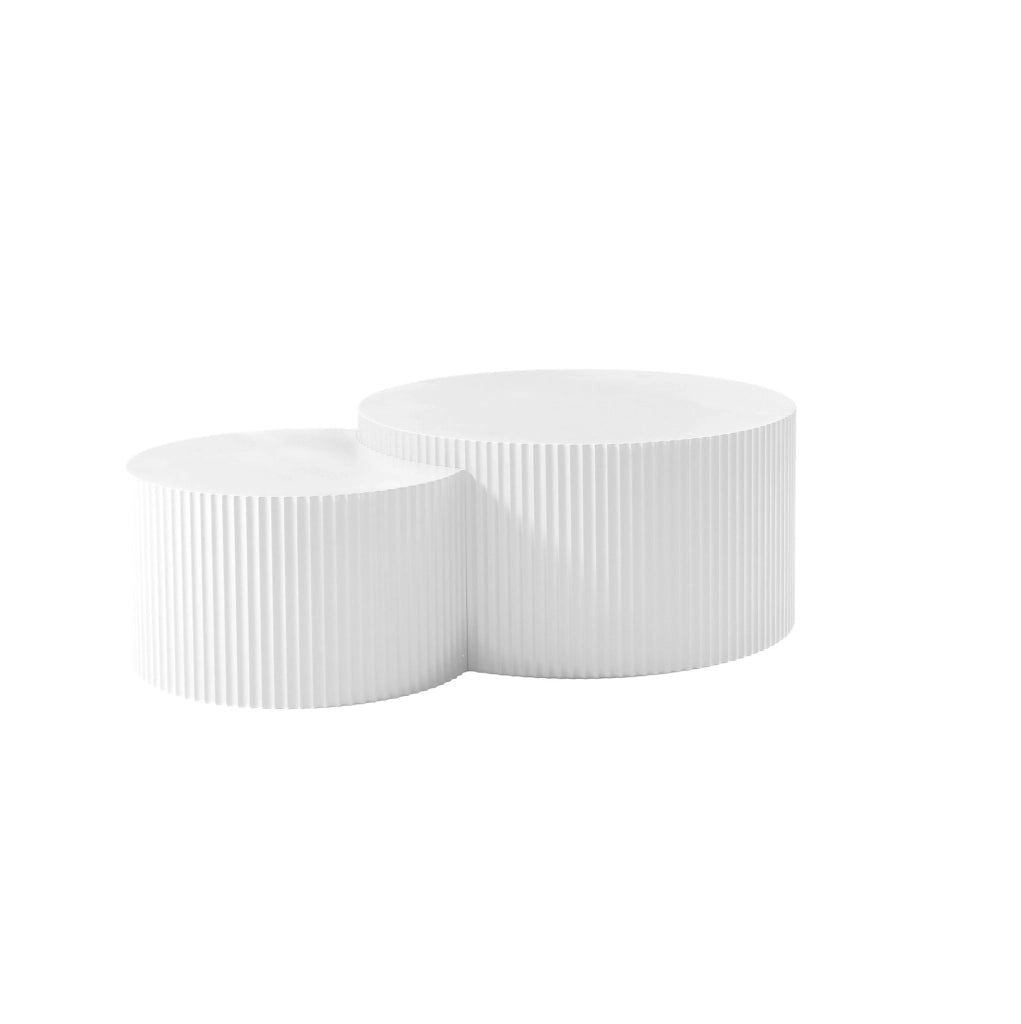 Set di 2 tavolini da salotto ad incastro in MDF bianco; ?60 e ?40 cm