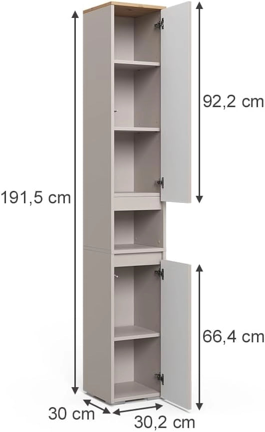 Armadio per il bagno Majest, Cachemire, 30.2 x 191.5 cm con 2 porte, per la conservazione con sei ripiani regolabili