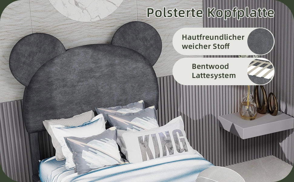 Letto imbottito con testiera ¨C Minimal ¨C grigio tessuto 90x200 cm