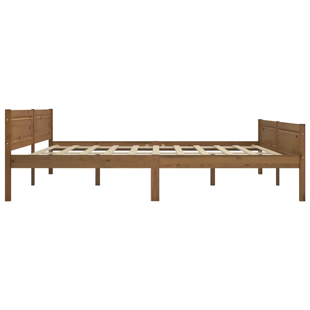 Letto matrimoniale | Letto per adulti | Giroletto in Legno Massello di Pino Marrone Ambrato 200x200 cm