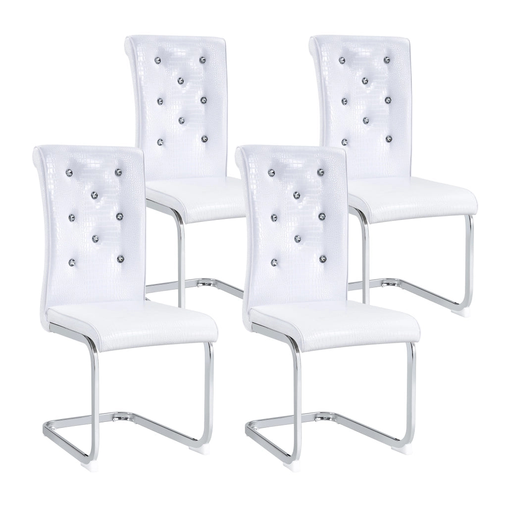 Sedia da Sala da Pranzo Imbottita con Schienale Ergonomico e Gambe Cromate in Metallo PVC Bianco